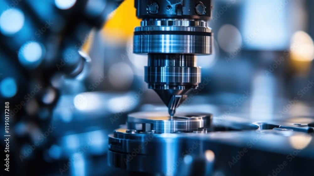 Poster automated cnc milling machine cutting metal workpiece at high speed in modern factory showcasing adv