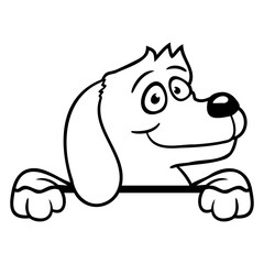 Dog Behind Wall Fence Sign Looks Happy Cute Puppy Design Lover Art Vector Illustration Card T-Shirt Poster Sticker Graphic Print Decorative Drawing Isolated Logo Decoration Symbol Creative Cool Style
