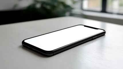 Blank Smartphone Mockup High-Angle Composition on White Table, Minimalist Concept Smartphone Mockup, Product Design
