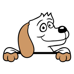 Dog Behind Wall Fence Sign Looks Happy Cute Puppy Design Lover Art Vector Illustration Card T-Shirt Poster Sticker Graphic Print Decorative Drawing Isolated Logo Decoration Symbol Creative Cool Style
