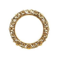 Ornate Gold Floral Round Frame, Isolated on Transparent background
