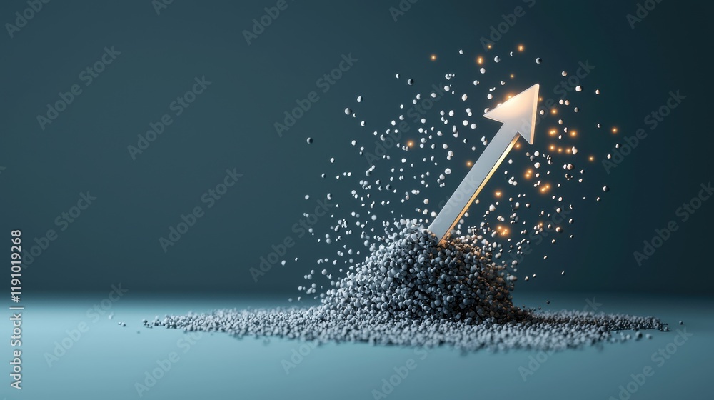 Poster a 3d rendered graph with a glowing upward arrow, surrounded by digital data streams, illustrating th
