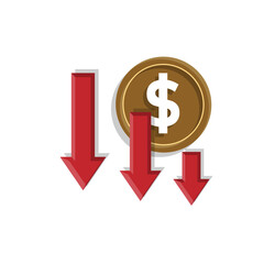 coin icon. money weakens, falls. money management vector, business and finance icon, showing continuous movement. flat color design style