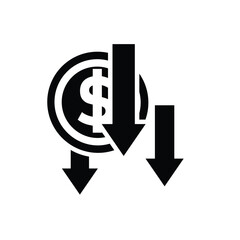coin icon. money weakens, falls. money management vector, business and finance icon, showing continuous movement. Solid design style