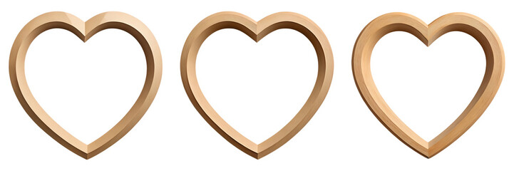 Set of 3 Wooden Golden Heart Frames Collection - Valentine's Day, Wedding, Anniversary Digital Design Elements - Metallic Love Borders Clipart