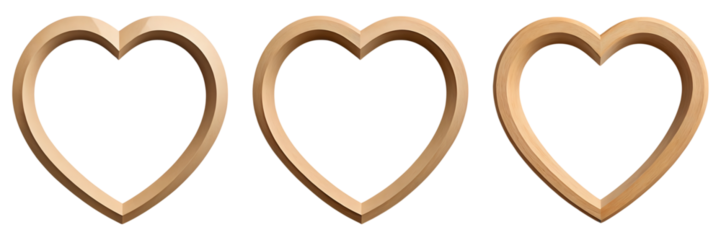 Set of 3 Wooden Golden Heart Frames Collection - Valentine's Day, Wedding, Anniversary Digital Design Elements - Metallic Love Borders Clipart