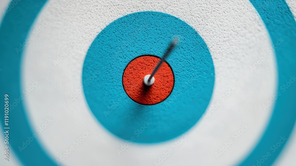 Poster a single arrow piercing the exact center of a bullseye target, emphasizing precision, accuracy, and 