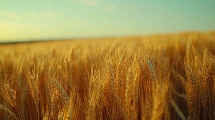 Naklejka premium Close-Up of Golden Wheat Field at Sunset