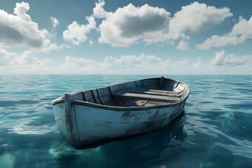 Naklejka premium a small boat floating in the middle of the ocean