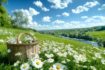 A romantic spring picnic. Generative AI