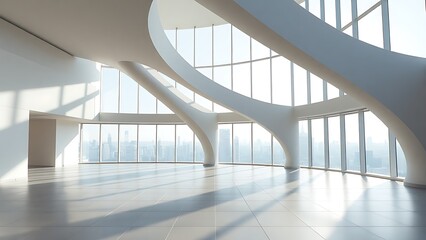 Obraz premium A Futuristic Minimalist Interior with City Skyline View