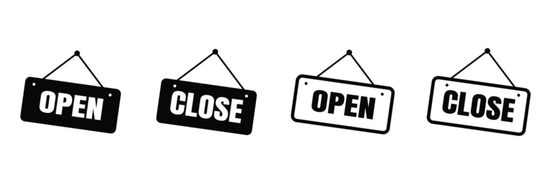 open and closed signs hanging icon vector door welcome sign for store cafes label outline symbol illustration