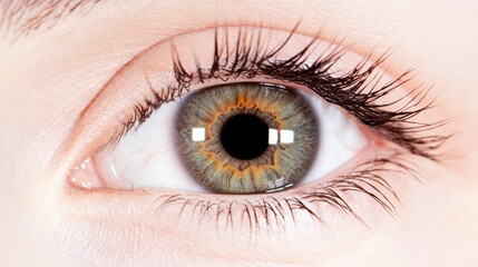Close-up of a beautiful green eye with long lashes, showcasing healthy vision and natural eye color details.