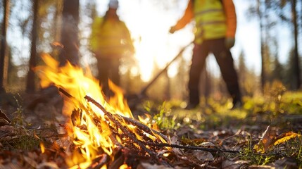 Obraz premium Visual of a forest fire spreading rapidly, symbolizing the growing risks of climate change on ecosystems, highlighting environmental destruction and the urgent need for climate action and conservation