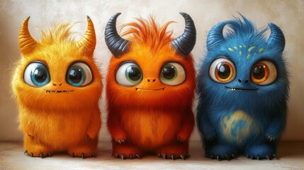 Fototapeta premium Adorable Furry Monsters. Generative AI