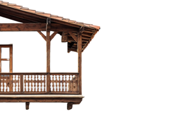 Corner of a house with wooden veranda on transparent or white background,png