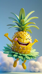 A smiling face and cute expression 3d cartoon character pineapple.