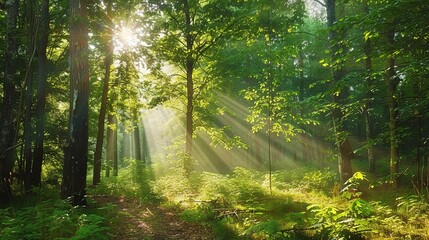 Obraz premium Enchanting Beauty of Sunlight in the Green Forest