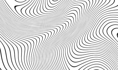 A black and white abstract pattern with curved lines. Abstract pattern. Texture with wavy curves. Abstract psychedelic stripes image.