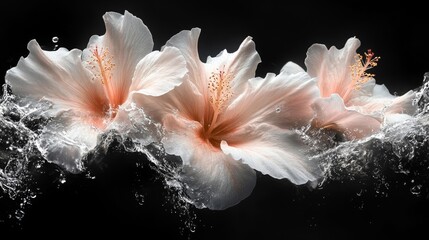 Fototapeta premium Hibiscus flowers with water splashes. Generative AI