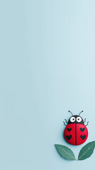 Fototapeta premium cheerful ladybug with heart spots on leaf against blue background