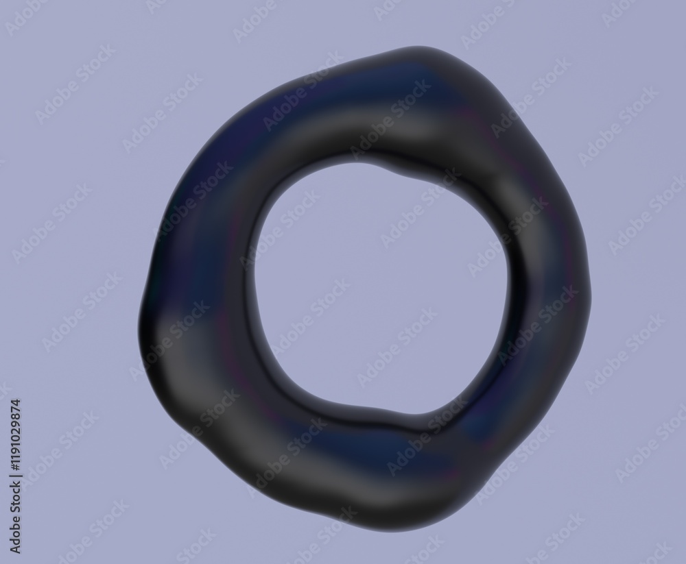 Aufkleber black liquid substance of oval shape with a hole in the middle on a grey background. 3d illustration