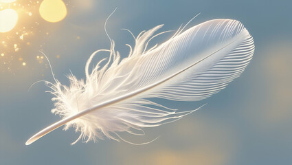 Obraz premium white feather on blue background