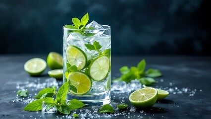 Fototapeta premium Mojito cocktail: ice, lime, mint