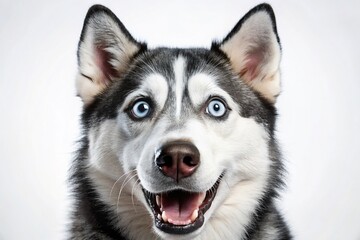 Obraz premium Shocked Husky Dog Close Up, Wide Eyes, Funny Pet Expression, White Background