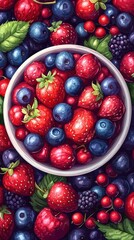 Colorful berry compote flat lay isolated on white background aesthetic food art bright and fresh environment