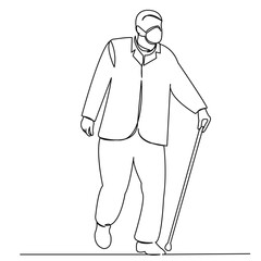One continuous single drawing line art flat doodle old, elderly, senior, people, adult, man, female, respirator. Isolated image hand draw contour on a white background
