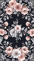 Elegant silver and blush floral designs forming intricate border patterns for a refined frame