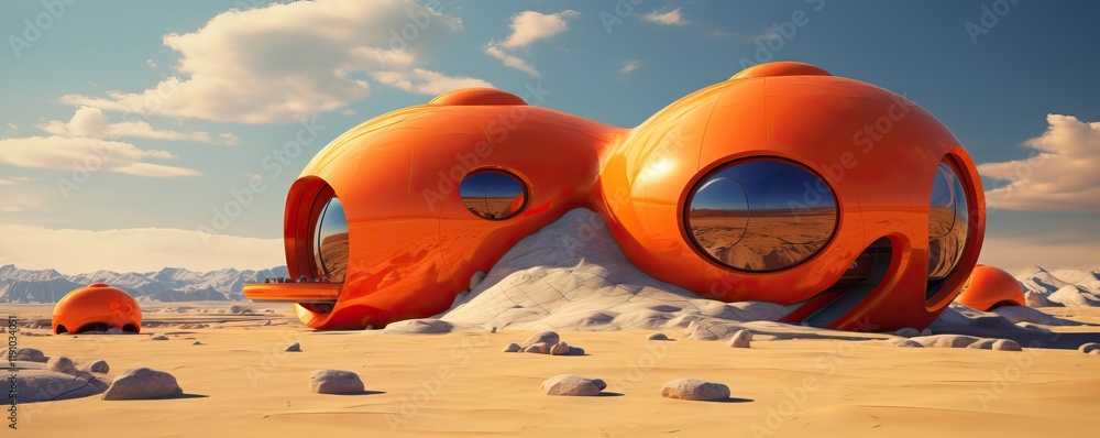 Poster futuristic mars architecture. modern building design on red planet. life on alien planet. space obse