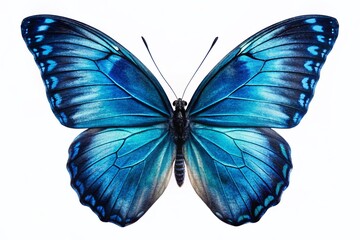 Obraz premium Silhouette of a Blue Morpho Butterfly on a White Background - High-Resolution PNG Stock Photo