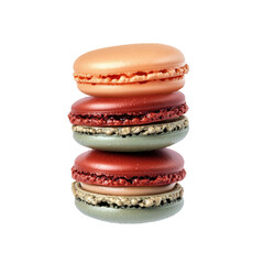 Stack of Three Colorful Macarons on Transparent background