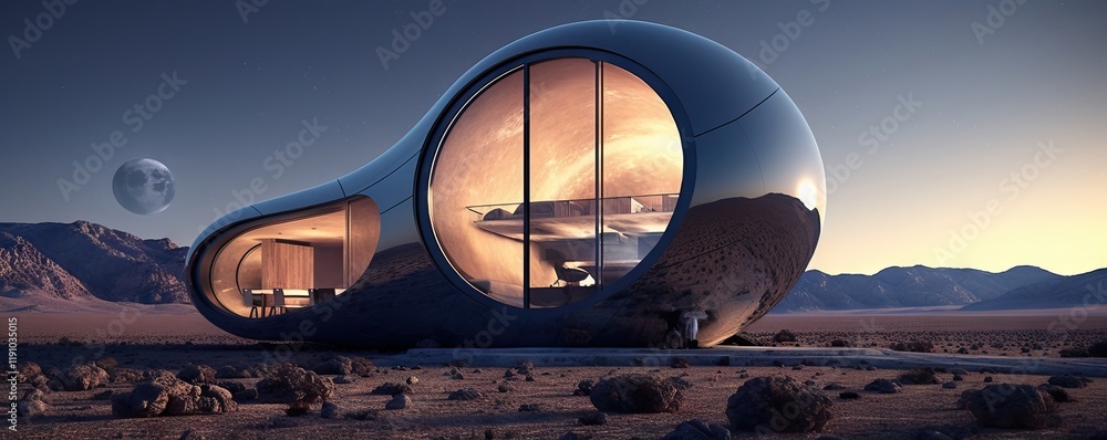 Poster futuristic mars architecture. modern building design on red planet. life on alien planet. space obse