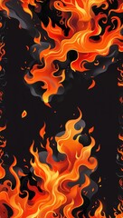 Vibrant orange and black flame patterns framing the edges for a fiery and intense border design