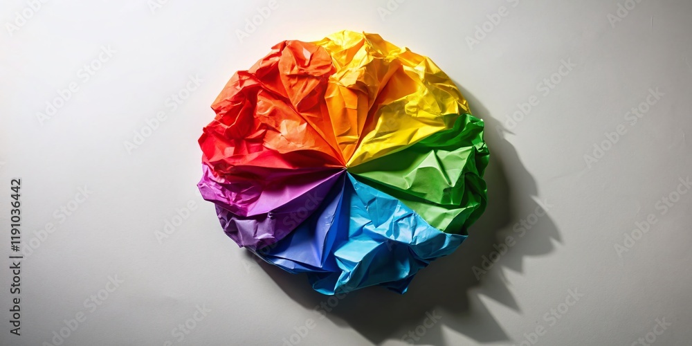 Poster silhouette of crumpled colorful pie chart: dynamic data analysis & creative presentation