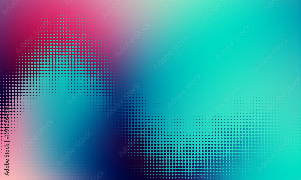 Poster Vector halftone gradient effect. Light pastel colours abstract background. Retro 80's style colors and textures