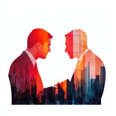 Shareholders reading financial statements (close up, focus on, copy space), bright colors, double exposure silhouette with balance sheets