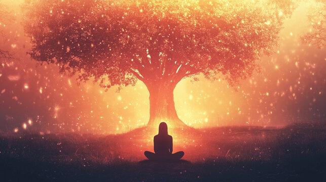 spiritual meditation tree artwork. connection to the universe