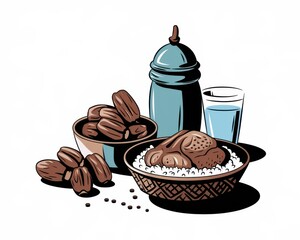 Dates Rice Meat And Water Iftar Meal