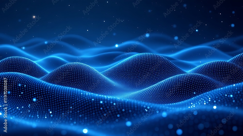 Poster futuristic blue light particles creating abstract digital waves. background of digital waves artific