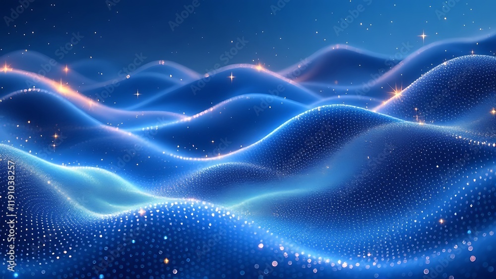 Poster futuristic blue light particles creating abstract digital waves. background of digital waves artific