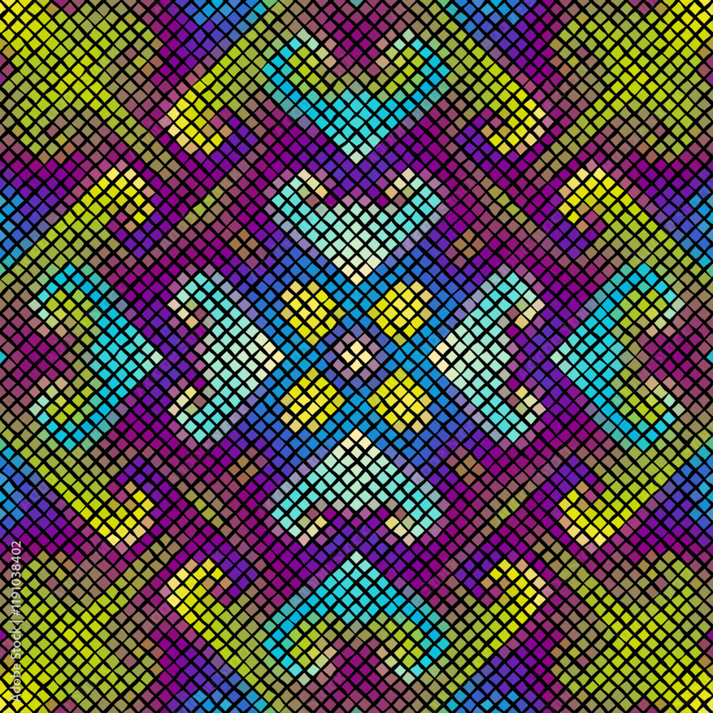 Poster bright abstract mosaic seamless pattern. vector background. endless texture. ceramic tile fragments.