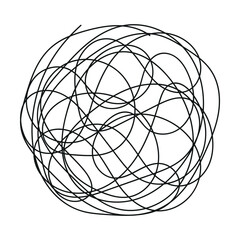 Tangled grungy round scribble round hand drawn with thin line vector illustration. Isolated on a white background.