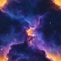 Fototapeta premium Vibrant cosmic galaxy with glowing stars and celestial nebula details in a seamless pattern