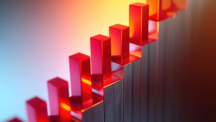 A dynamic upward graph of red blocks glowing against a sleek gradient background of silver and orange