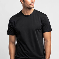 Fototapeta premium Black T-Shirt Mockup on Model - Stylish and Realistic Apparel Display for Branding