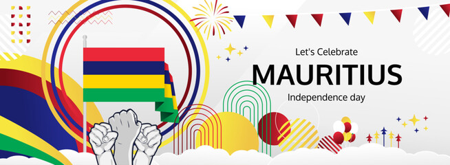 Mauritius Independence Day greeting wide banner. 12 March Happy Mauritius National Day. Holidays illustration concept. Great for event like carnival, feast poster, support, culture and tourism
